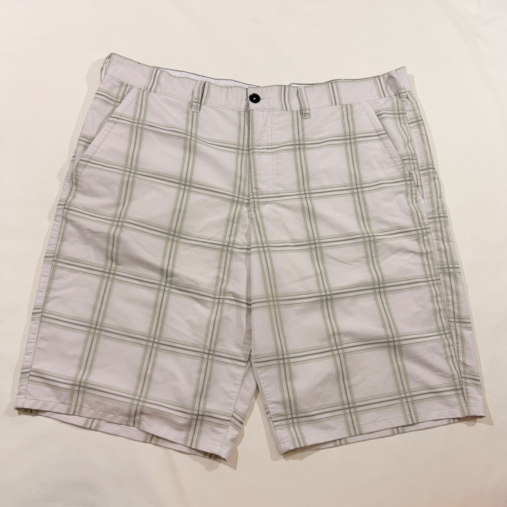 Tony Hawk Hybrid Shorts Men 40 White Green Plaid 900 Series Skater Surf
